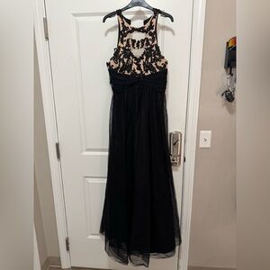 Elegant Black Halter Dress with Lace Detail